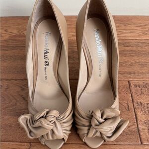 Nando Muzi Beige Floral Peep Toe Heels